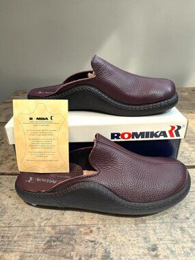 Romika Mokasso 202 G Bordeaux Leather Slip-On Slippers Size 42 EU / 8 UK